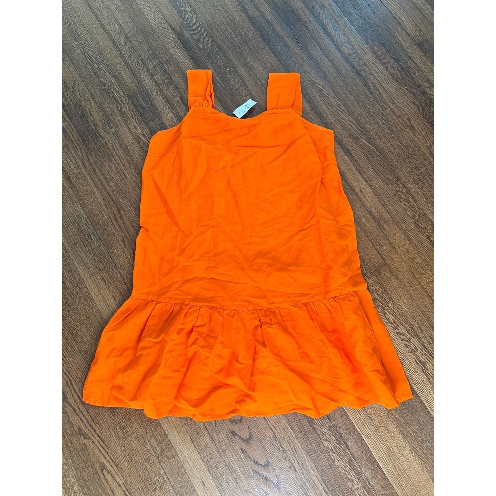 New LOFT Womens Orange Linen Blend Ruffle Hem Sleeveless Shift Dress S NWT